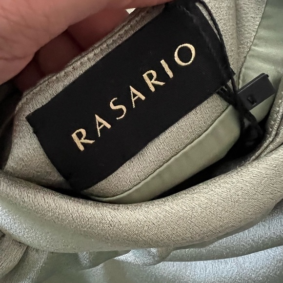 NWT RASARIO Crystal Ring Draped Light Green Satin Mini Skirt Sz 38 - Picture 7 of 8